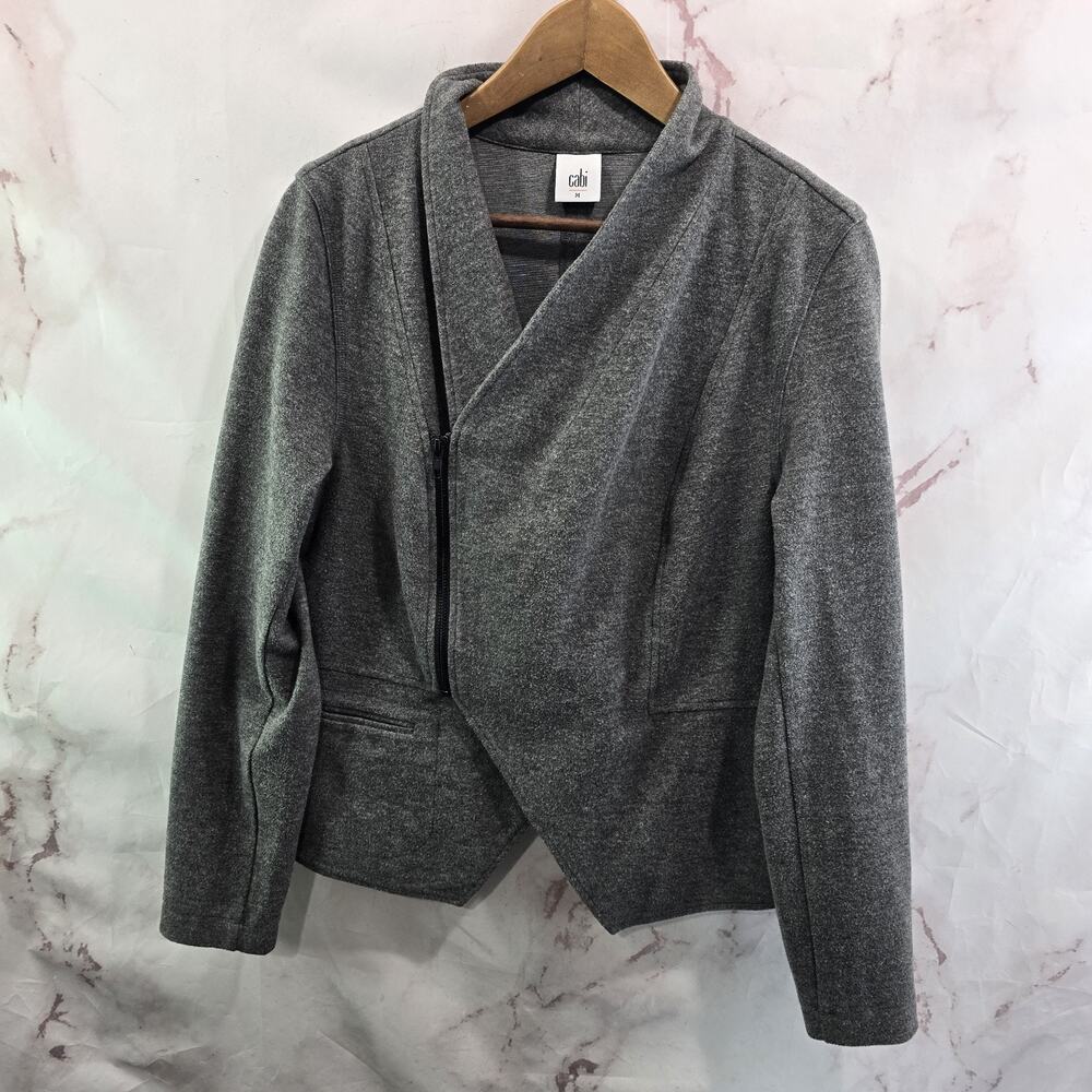 Cabi Blazer Womens Medium Gray Ponte Knit Jacket Moto Rebel Zip 3556